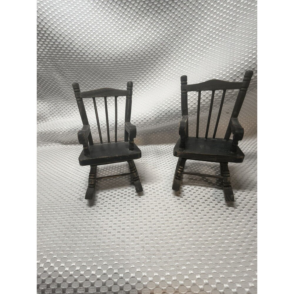 Vintage Miniature Wooden Rocking Chairs Set of 2 Doll Bear Display Mini Rockers